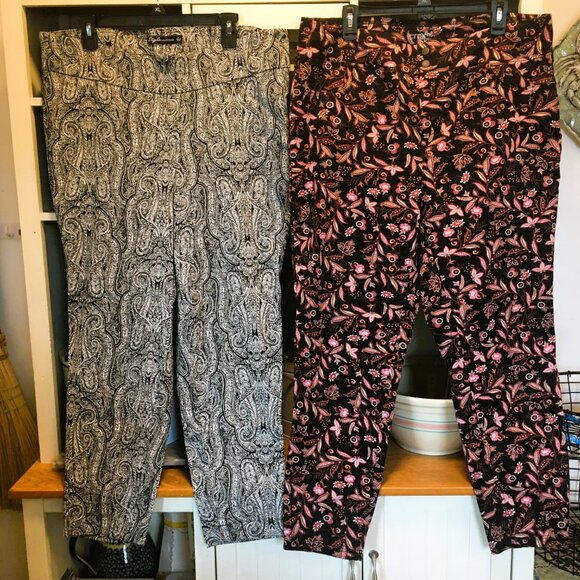 Bundle - 2 pairs Women's Plus Pants Sz 1x and 2X Stretch Floral and Paisley - Picture 2 of 8